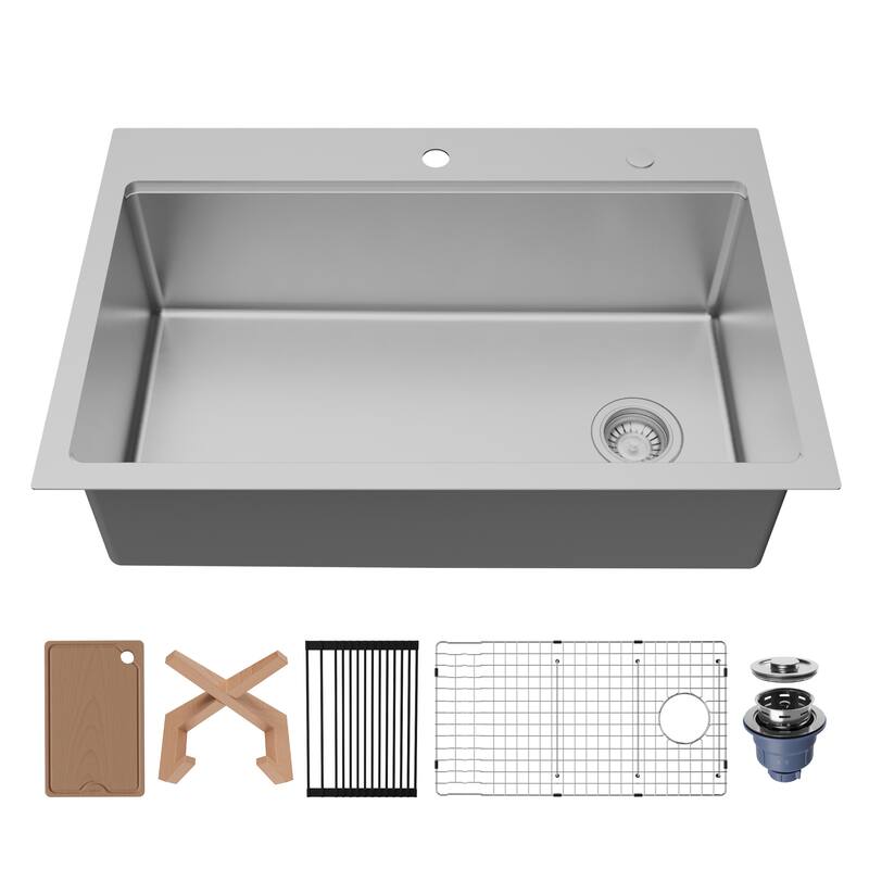 Karran USA WSTMSB3333-PK1 Fusion 33" Drop In Single Basin Stainless - Satin Brushed