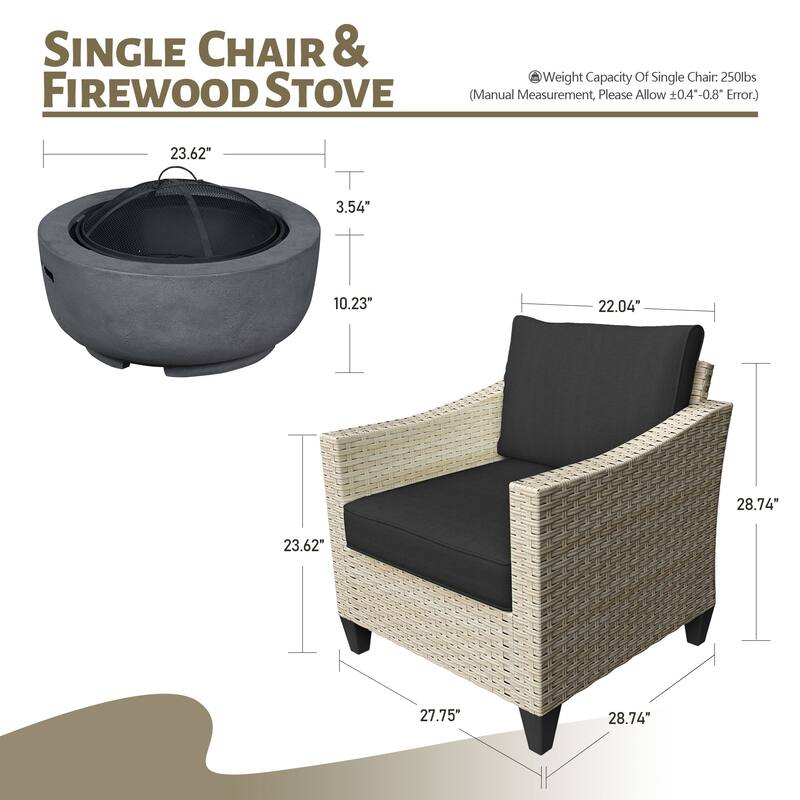 HOOOWOOO 3-piece Outdoor Patio Wicker Chat Set with Firewood Stove