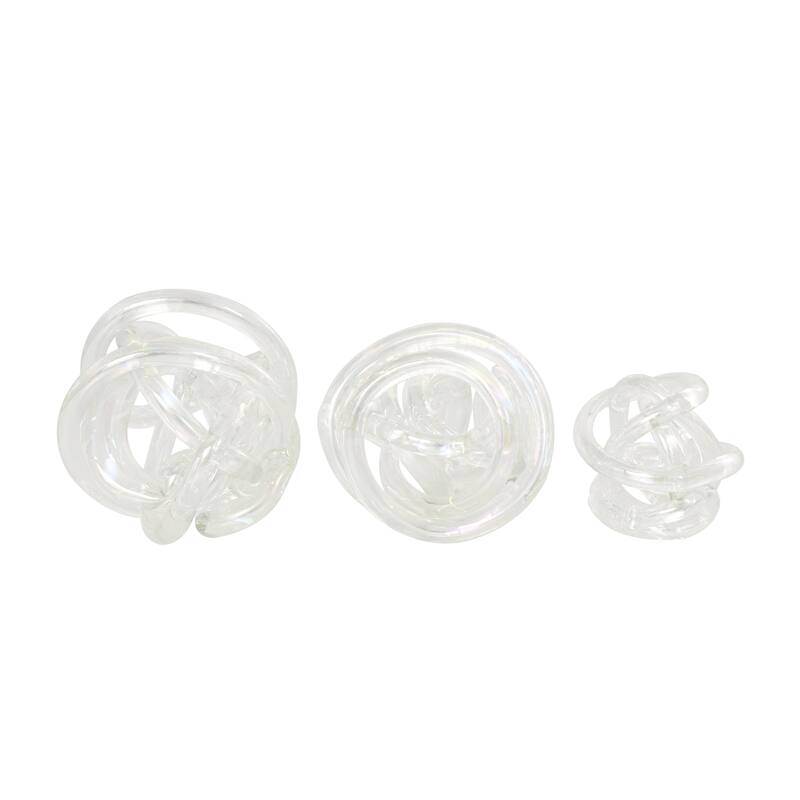 Glass Abstract Handmade Iridescent Knotted Ball Sculpture - Set of 3 Dark Gray, Black or Clear - Roche River Decor