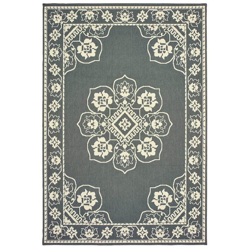 Style Haven Marianna Bordered Medallion Loop Pile Indoor Outdoor Area Rug