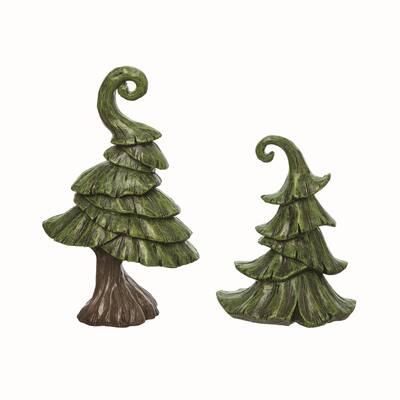 Transpac Resin Green Christmas Funky Tree Figurines Set of 2