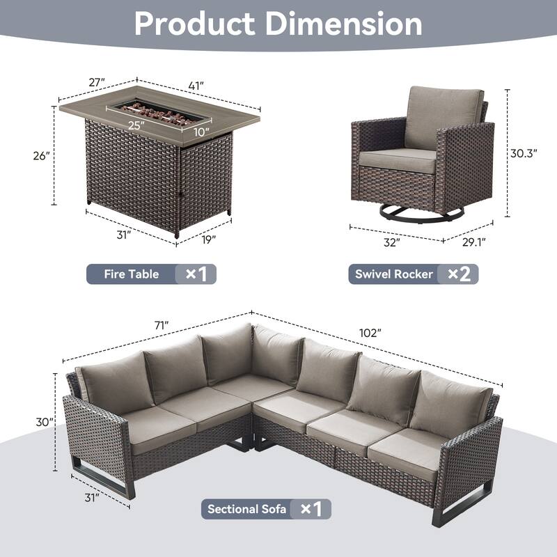 Gymojoy L-Shaped Outdoor Corner Sectional Sofa 6-seats Couch Conversation Set