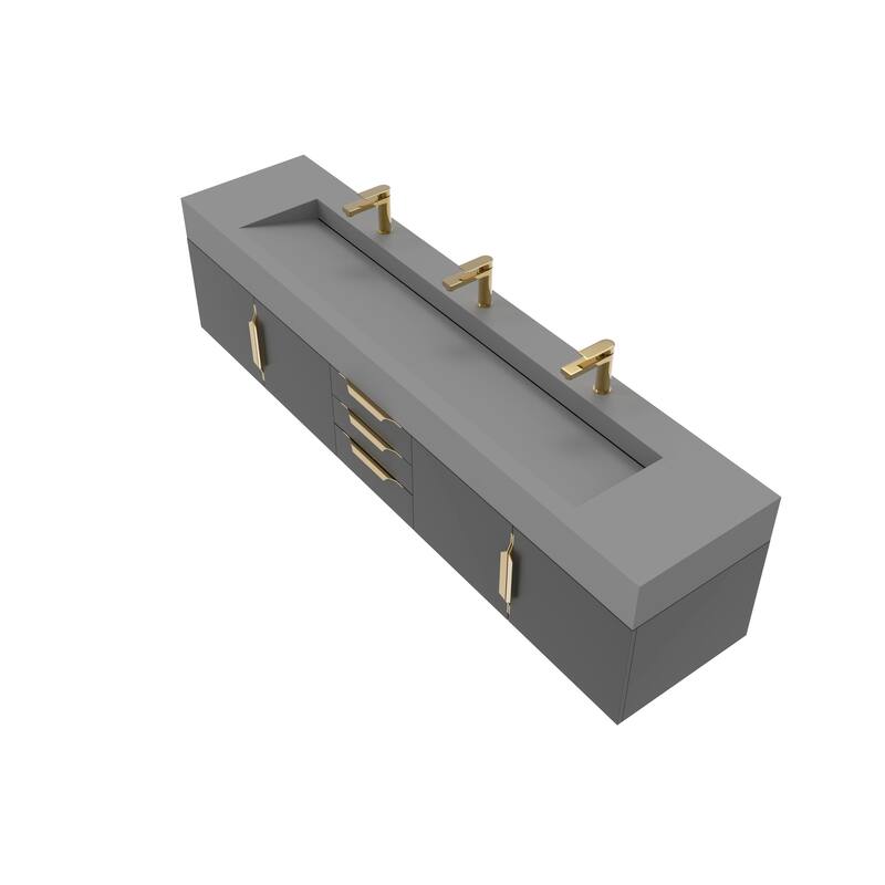 Nile 84" Wall Mounted Bathroom Vanity Set gr/ Gray Top