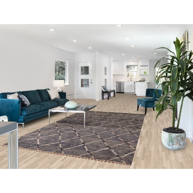 Grays & Blues Trellis Moroccan Area Rug Hand-Knotted Wool Carpet - 6'0" x 9'7"