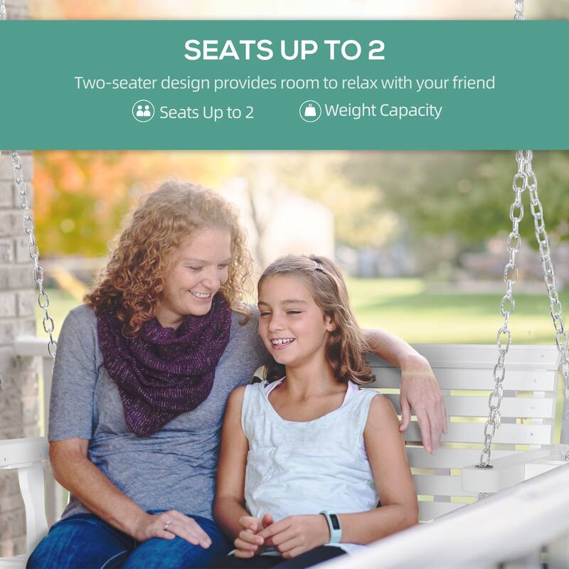 Outsunny 2-Person Outdoor Porch Swing Bench with 2 Built-In Cup Holders, Slatted Design, & Chains Included