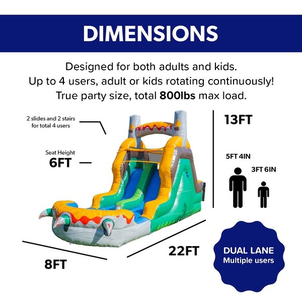 HeroKiddo 22 ft T-Rex Adventure Dual Lane Inflatable Water Slide