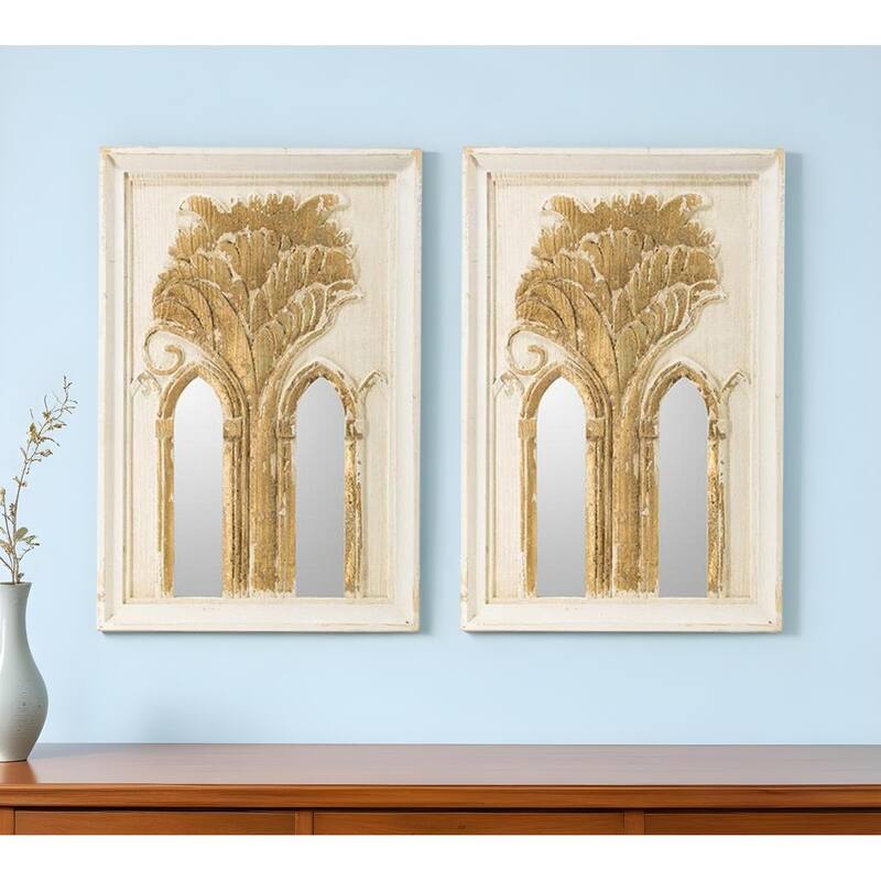 HomeRoots Set of Two 30" White and Gold Wood Framed Accent Mirrors - 20' X '30' X '2 - White and Gold - 20' X '30' X '2
