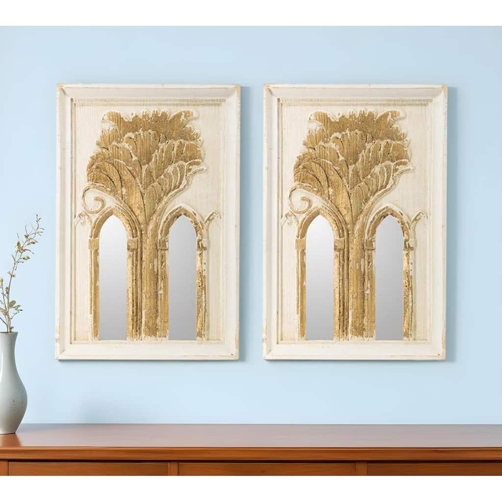 HomeRoots Set of Two 30" White and Gold Wood Framed Accent Mirrors - 20' X '30' X '2