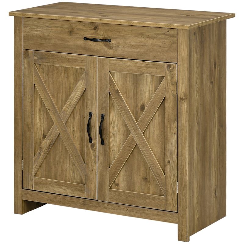 Farmhouse Sideboard Buffet Cabinet, Barn Door Coffee Bar Cabinet with Drawer and Adjustable Shelf, Kitchen Cabinet