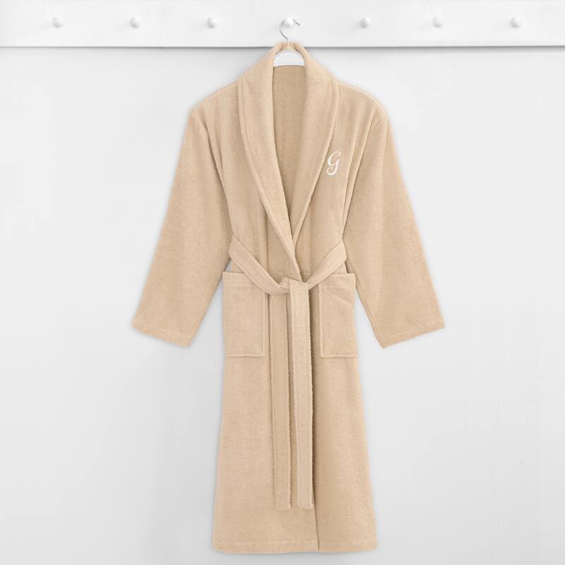 Authentic Hotel Spa Unisex Turkish Cotton Terry Cloth Bath Robe with single letter White Script Monogram