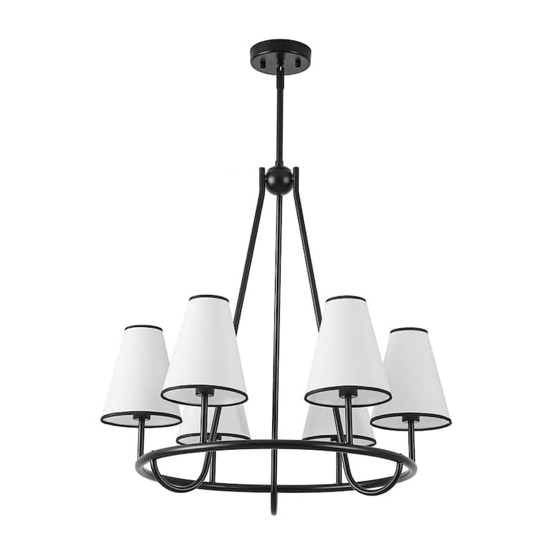 Transitional 6-Light White Fabric Cone Circular Chandelier 25.6 in