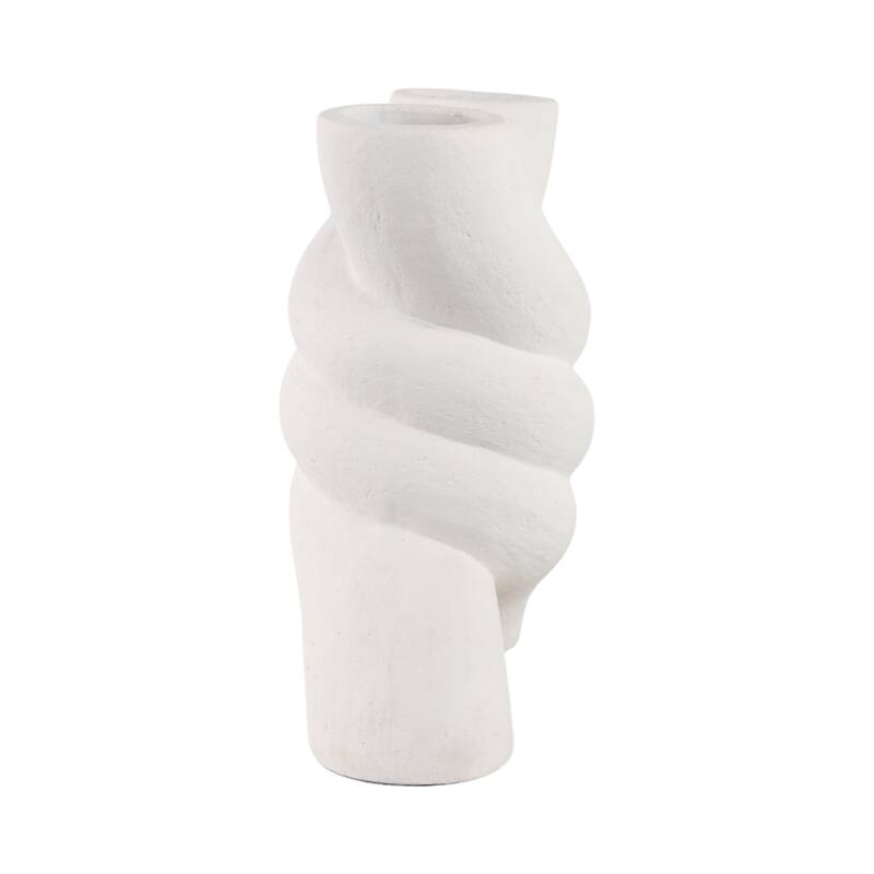 Pottery Twisted Vase with Sculptural Design for Home Decor - 14" White