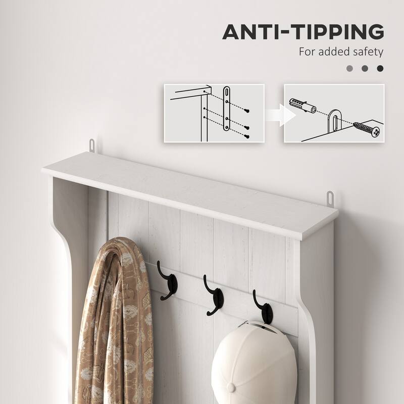 Multifunctional Hall Tree with Storage Bench, Coat Hooks & Shoe Storage MDF Wood Steel Hardware - 28.25" W x 15.5" D x 67" H