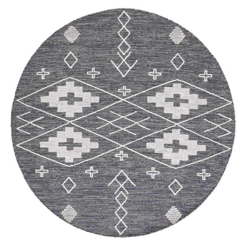SAFAVIEH Handmade Kilim Greet Cotton Rug - 6' Round - Charcoal/Ivory
