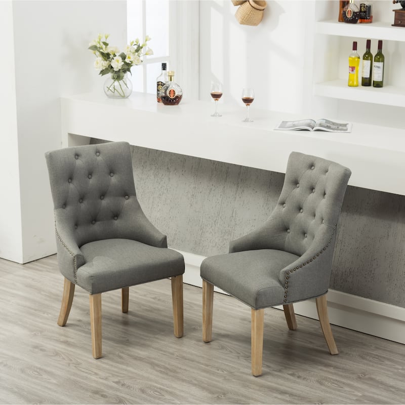 Luxurious Dressing Chair Gray Side Chair with Nailhead Trim, Vanity Chair Reception Chair with Wood Legs Set of 2 - Gray