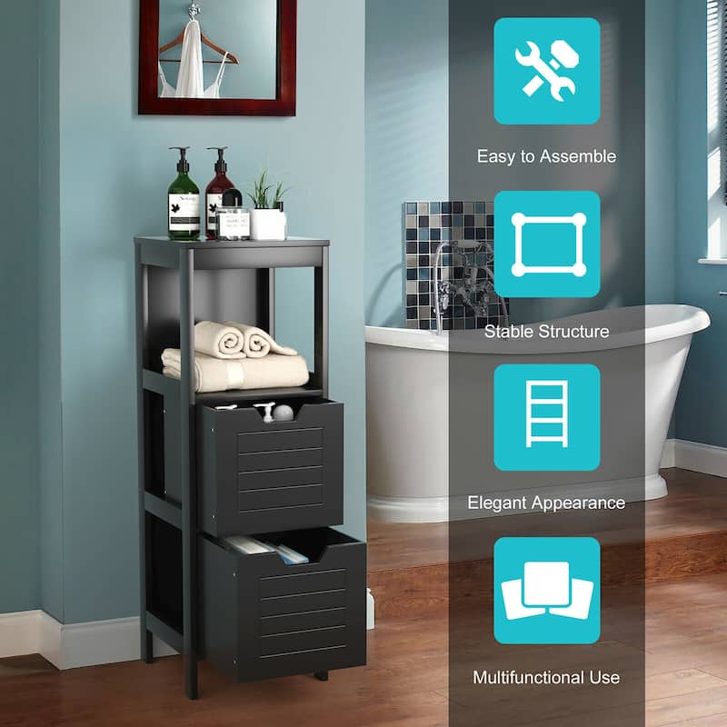 Costway Bathroom Wooden Floor Cabinet Multifunction Storage Rack Stand