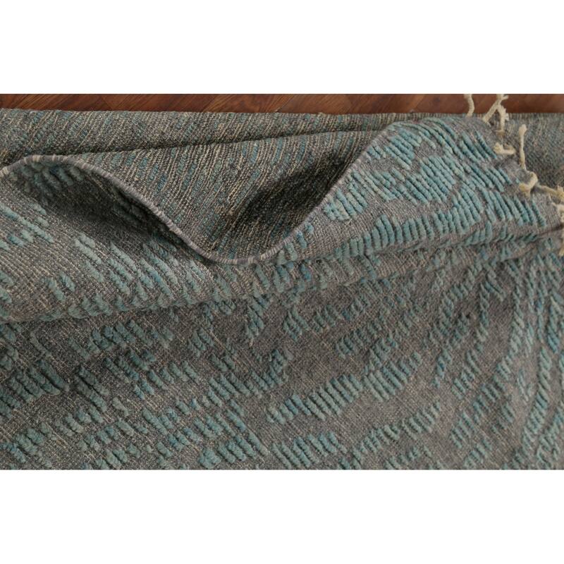 All-Over Gray & Blue Moroccan Abstract Area Rug Handmade Wool Carpet - 4'11"x 8'0"