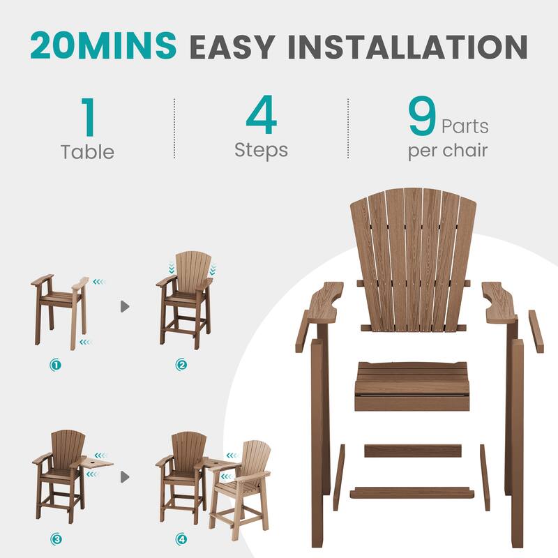 Outdoor Tall Adirondack Chair Set of 2 with Connecting Tray