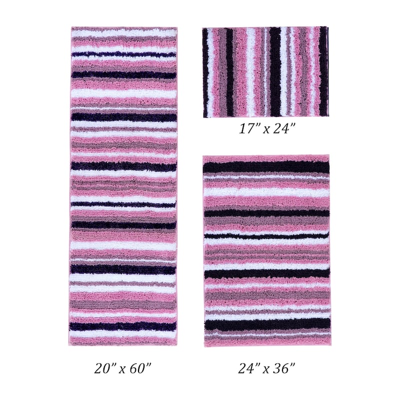 Better Trends Bath Rug 100% Polyester Super Absorbent Anti-Skid TPR Backing Bathroom Rug For Shower,Sink Mats Griffie Collection - 3 Piece Set (17" x 24" | 24" x 36" | 20" x 60") - Purple