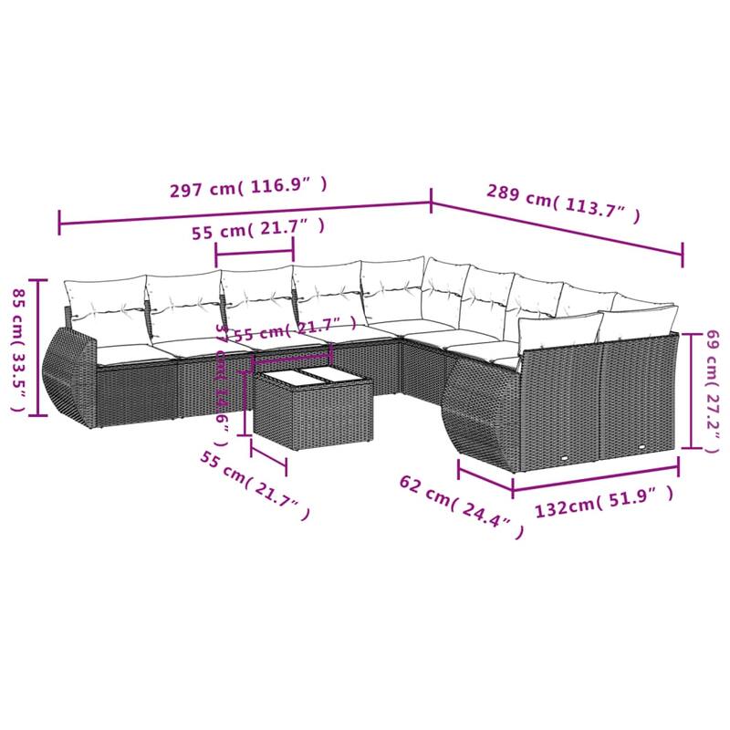 vidaXL Patio Sofa Set with Cushions Outdoor Conversation Furniture Poly Rattan