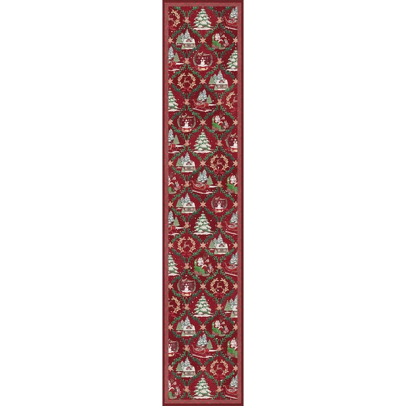 Mcow Christmas Motif Low-Pile Non-Slip Machine-Washable Area Rug