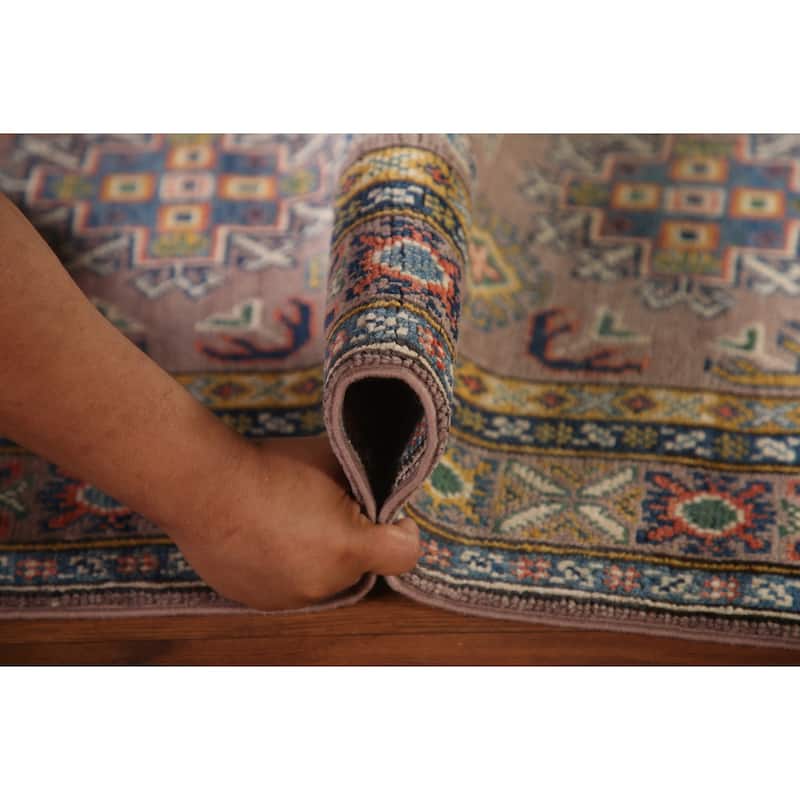 Brown Geometric Kazak Accent Rug Wool Carpet - 2'9" x 4'1"