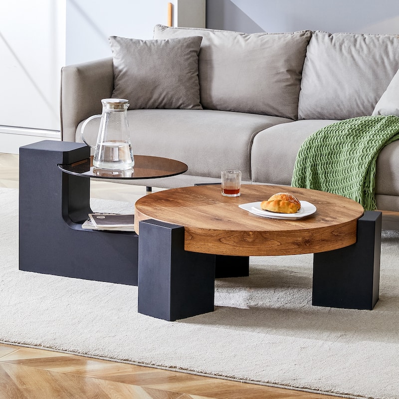 Roomfitters Detachable Double Layer Coffee Table with Modern Design, Space-Saving MDF Table for Versatile Use