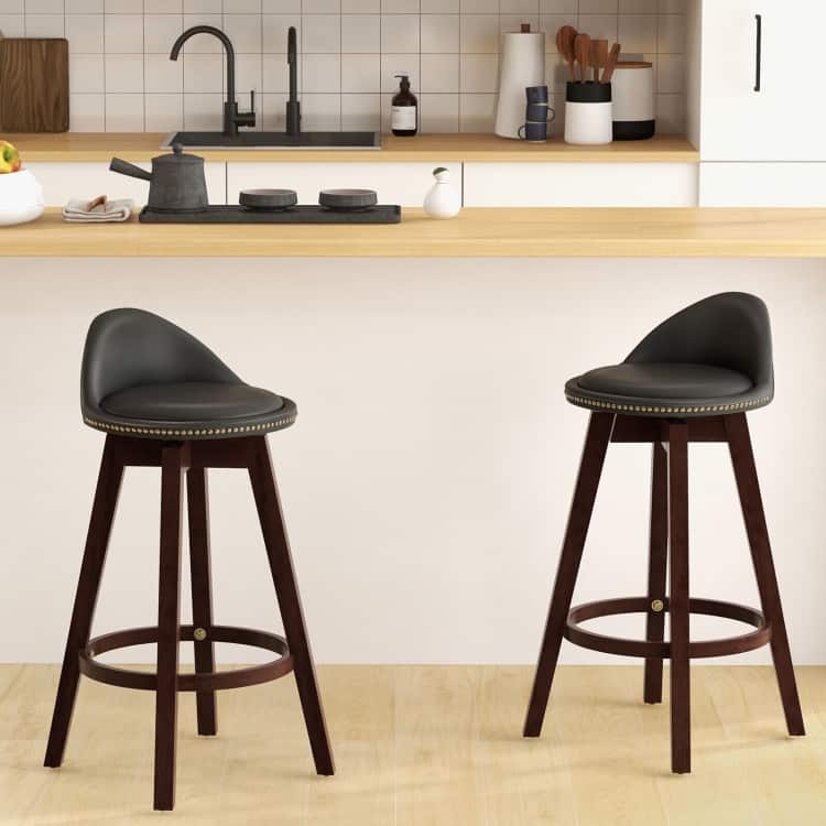 2 Pieces Cushioned Swivel Bar Stool Set with Low Back-Black - 16.5" x 18" x 34.5"