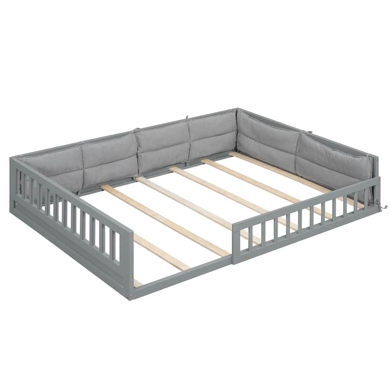 Nestfair Wood Full Size Upholstered Platform Bed with Guardrail and Pillow