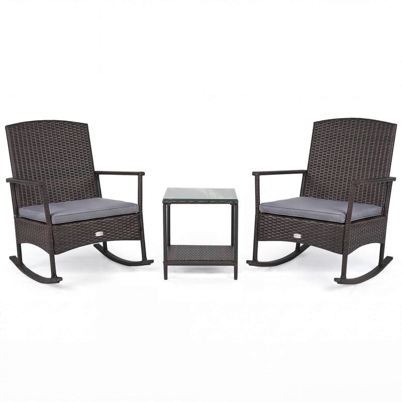Costway 3 Piece Patio Rocking Set Wicker Rocking Chairs with 2-Tier - See Details