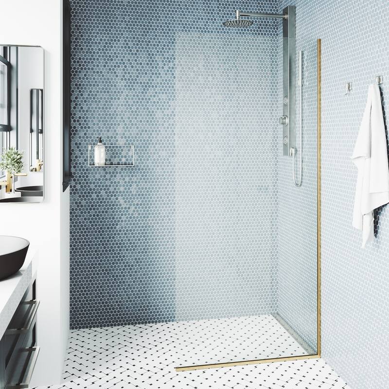 VIGO Zenith 34" W x 74" H Frameless Fixed Shower Screen in Matte Brushed Gold