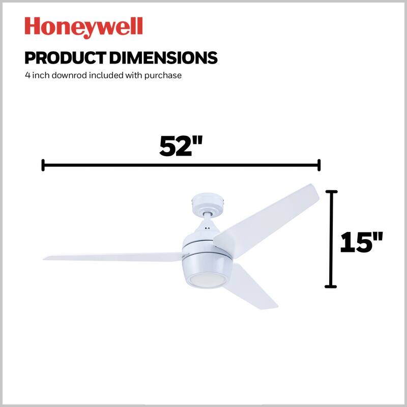 52" Honeywell Eamon Bright White Modern Indoor LED Ceiling Fan with Light, Remote Control