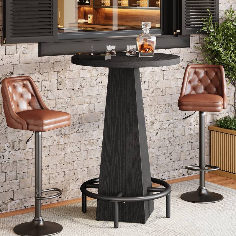 Home Bar Unit, High Round Bar Table with Footrest for Pub, Dining Room, Kitchen - 23.62" L x 23.62" W x 37.4" H
