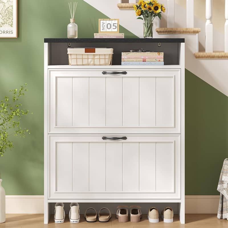 Shoe Storage Cabinet with 2 Large Flip Drawers Shoe Rack Cabinet