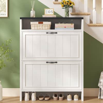 Shoe Storage Cabinet with 2 Large Flip Drawers Shoe Rack Cabinet