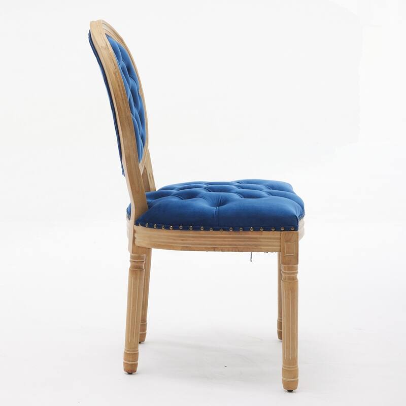 French Style Solid Wood Frame Antique Painting Linen Fabric Back Dining Chair