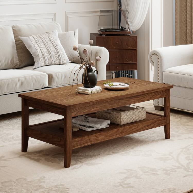 Engineered Wood Coffee Table 2-Tier with Storage and Raised Shelf - 47" x 23.5" x 18"