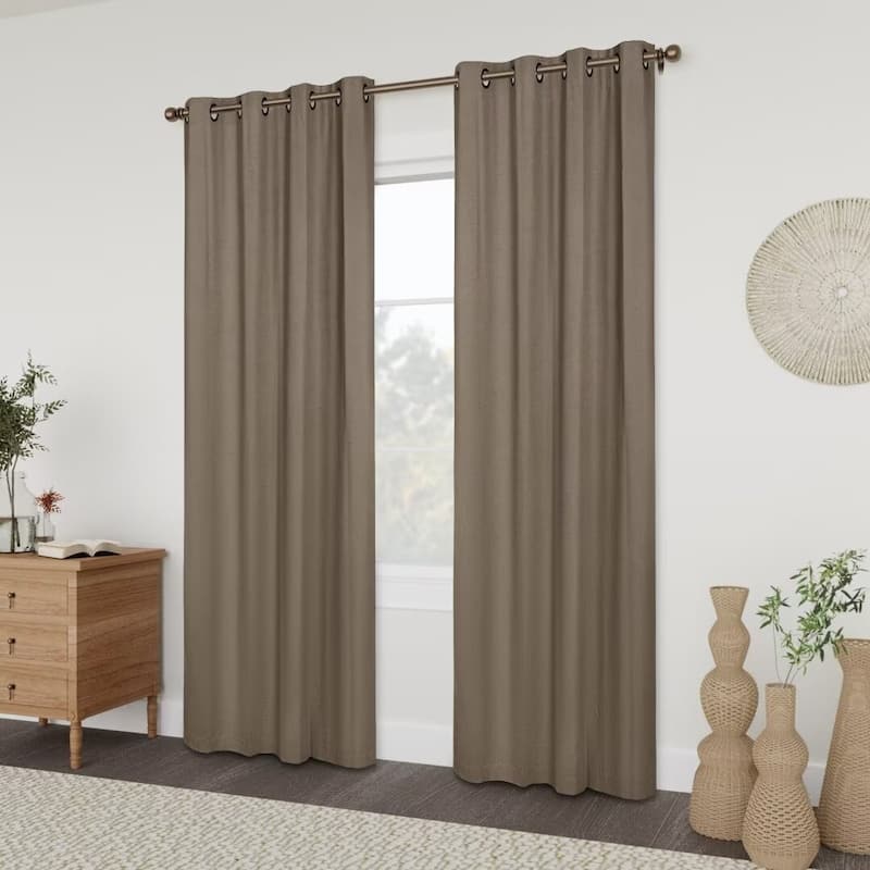 Linen Slub Blackout Grommet Curtain Pair(2 Panels)