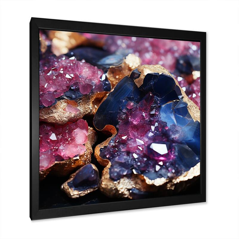 Designart "Purple And Gold Gemstone Healing" Stone Geode Wall Decor Purple Traditional Hallway Framed Wall Art Decor
