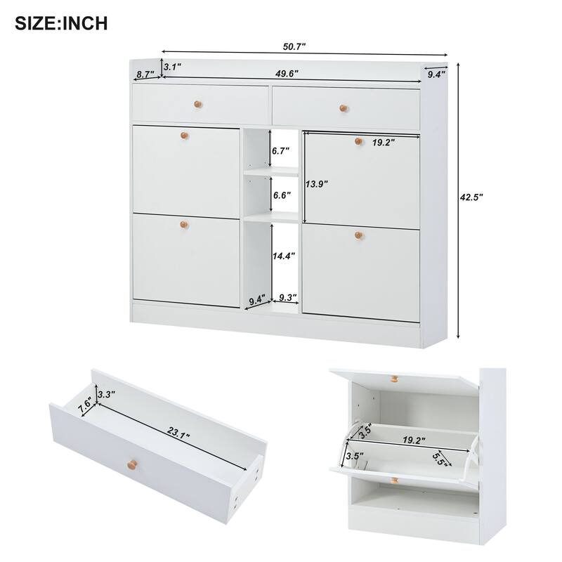 Slim Entryway Shoe Rack with 4 Drawers, Shoe Cabinet for Hallway or Mudroom Storage Solutions