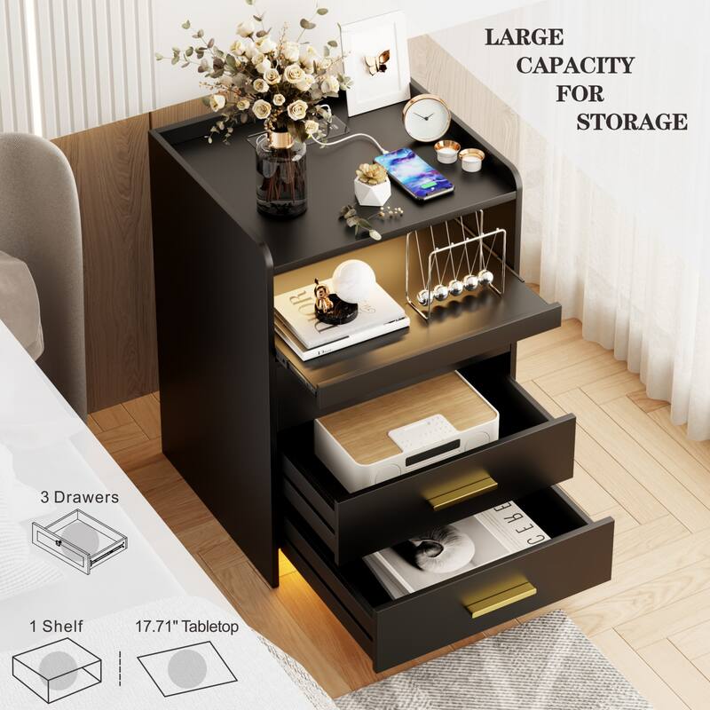 3 Drawer Nightstand With Light