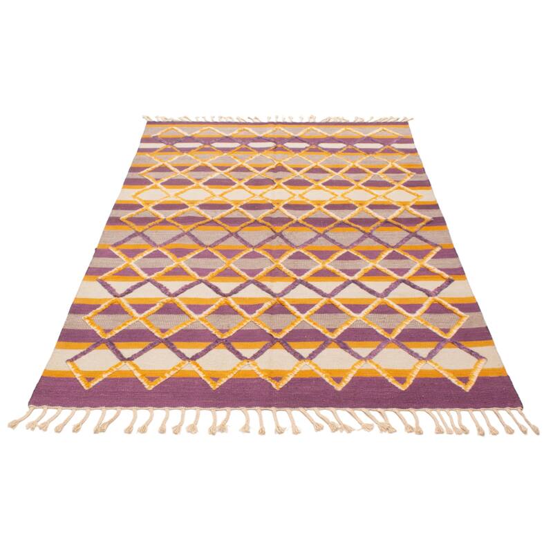 ECARPETGALLERY Flat-Weave Marrakech Purple Wool Kilim - 6'9 x 9'10