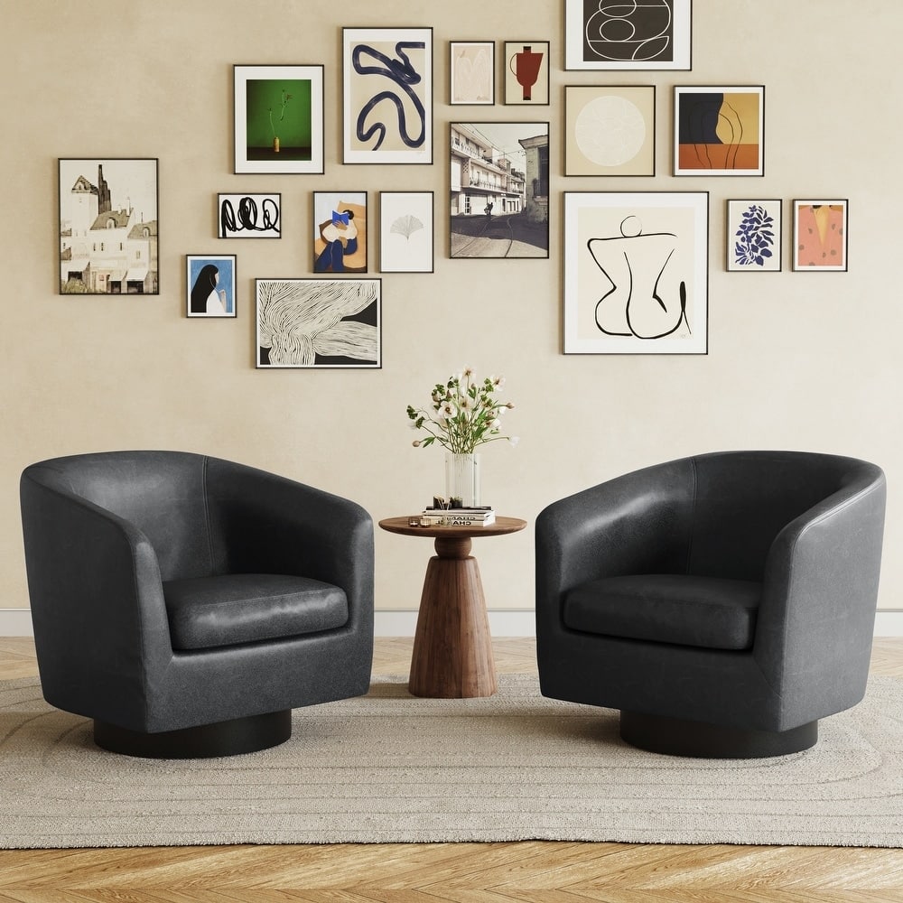 2 Set Modern Wide Round Swivel Accent Barrel Chairs