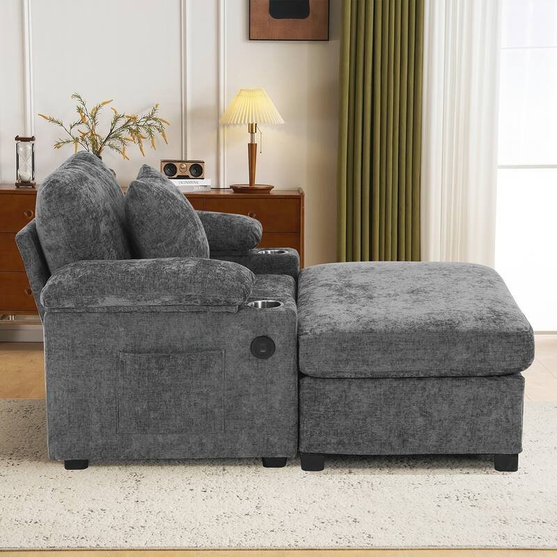 USB Charging Ports Oversized Arm Chair With Ottoman
