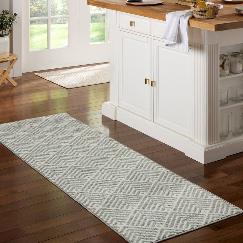 TOWN & COUNTRY EVERYDAY Walker Modern Stripe Everwash Washable Multi-Use Non-Slip Backing Decorative Rug - 2' x 6' - Sage Green. - Runner