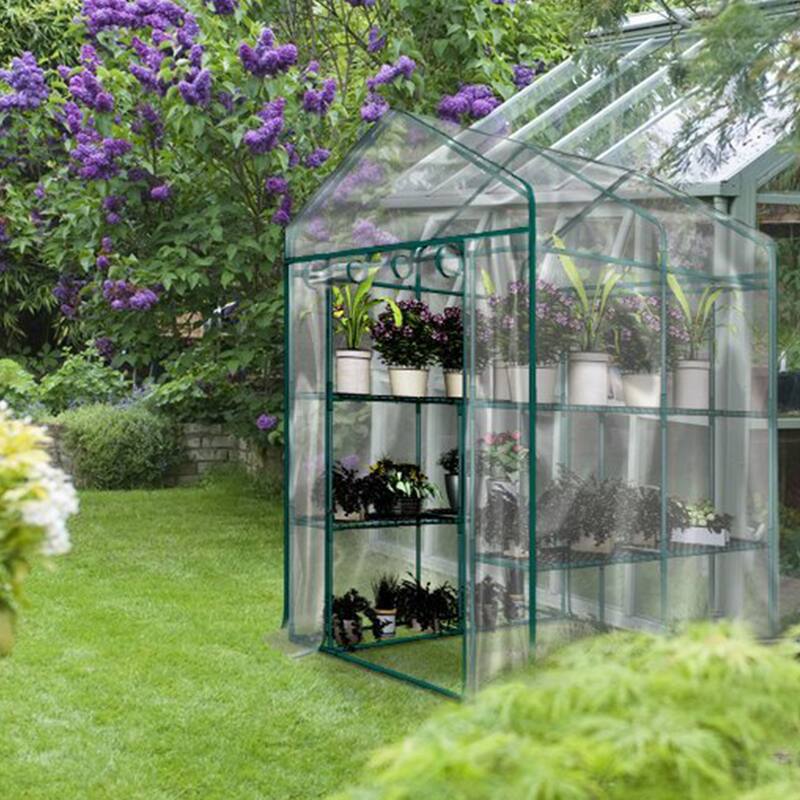 Walk-In Greenhouse with 8 Shelves and PVC Cover for Indoor or Outdoor Use by Home-Complete - 56.3 x 56.3 x 76.7