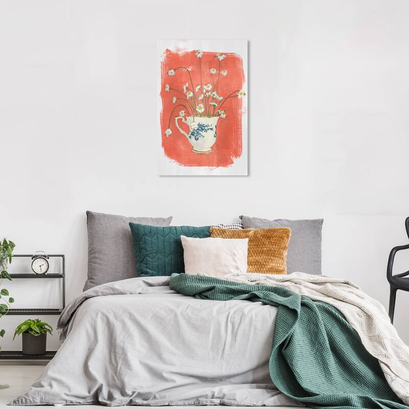 Wynwood Studio Canvas Floral and Botanical Small Porcelain Jar Orange and Rustic Wall Art Canvas Print - Orange, White - 36 x 24