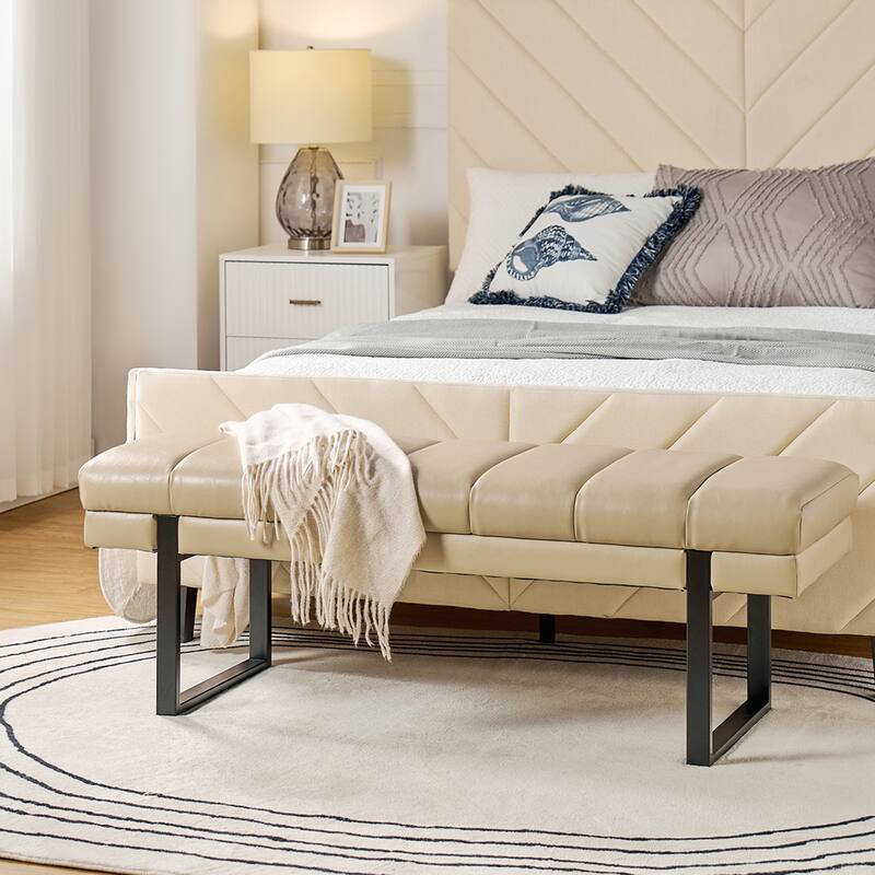HULALA HOME Laurens Modern 52.5''W Vegan Leather Waterproof Channel ...