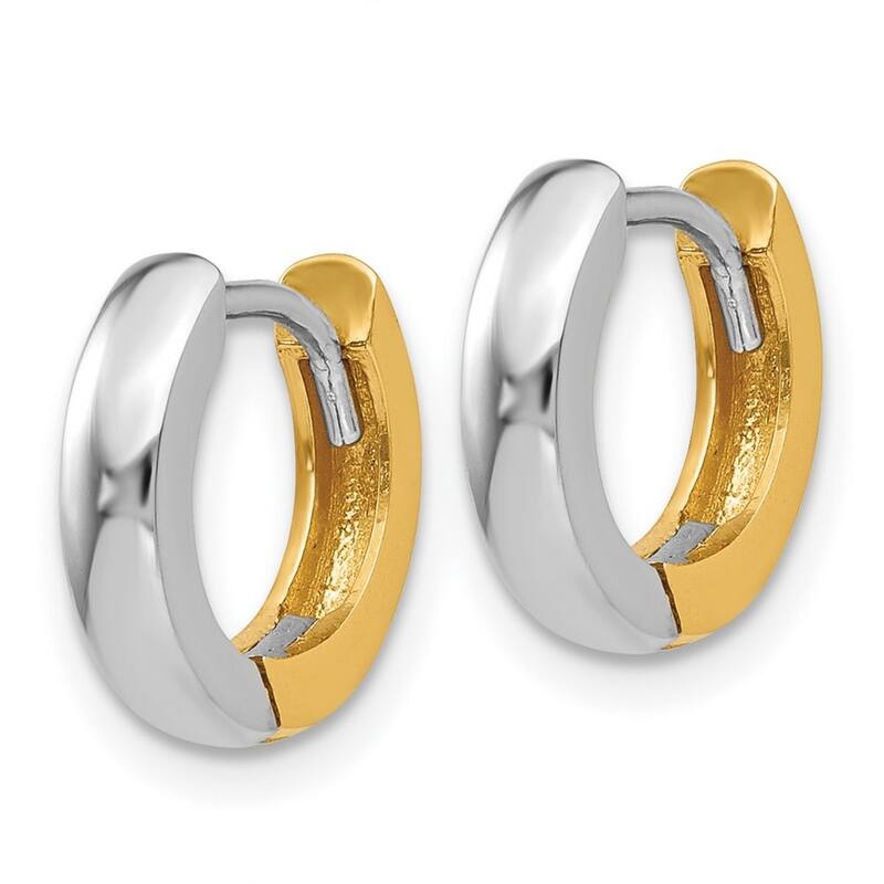 Curata 14k Two Tone Gold 7x2.5mm Small Reversible HInged Hoop Earrings
