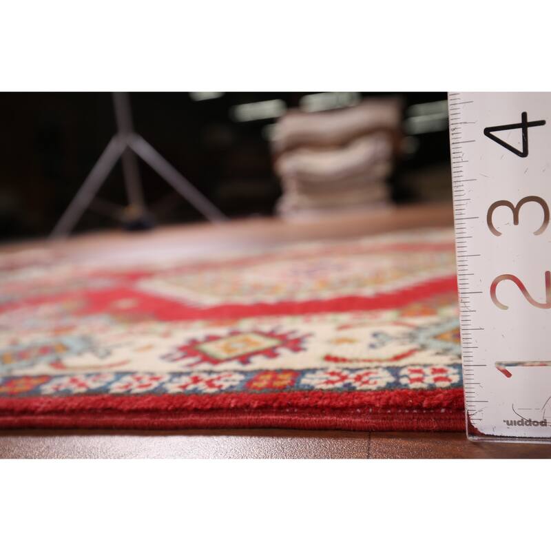 Geometric Red Kazak Accent Rug Home Decor Hand-Knotted Wool Carpet - 2'10" x 4'5"